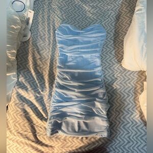 Elegant Light Blue Ruched Dress